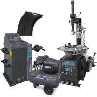 Reifenmontiermaschine 1021, Radwuchtmaschine ECO und Werkstattkompressor 50 l
