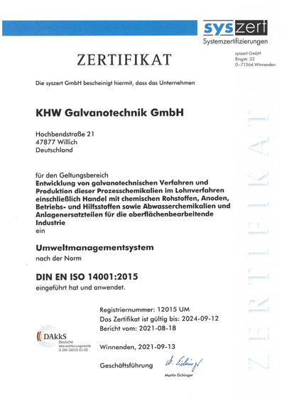 ISO-14001-Zertifikat