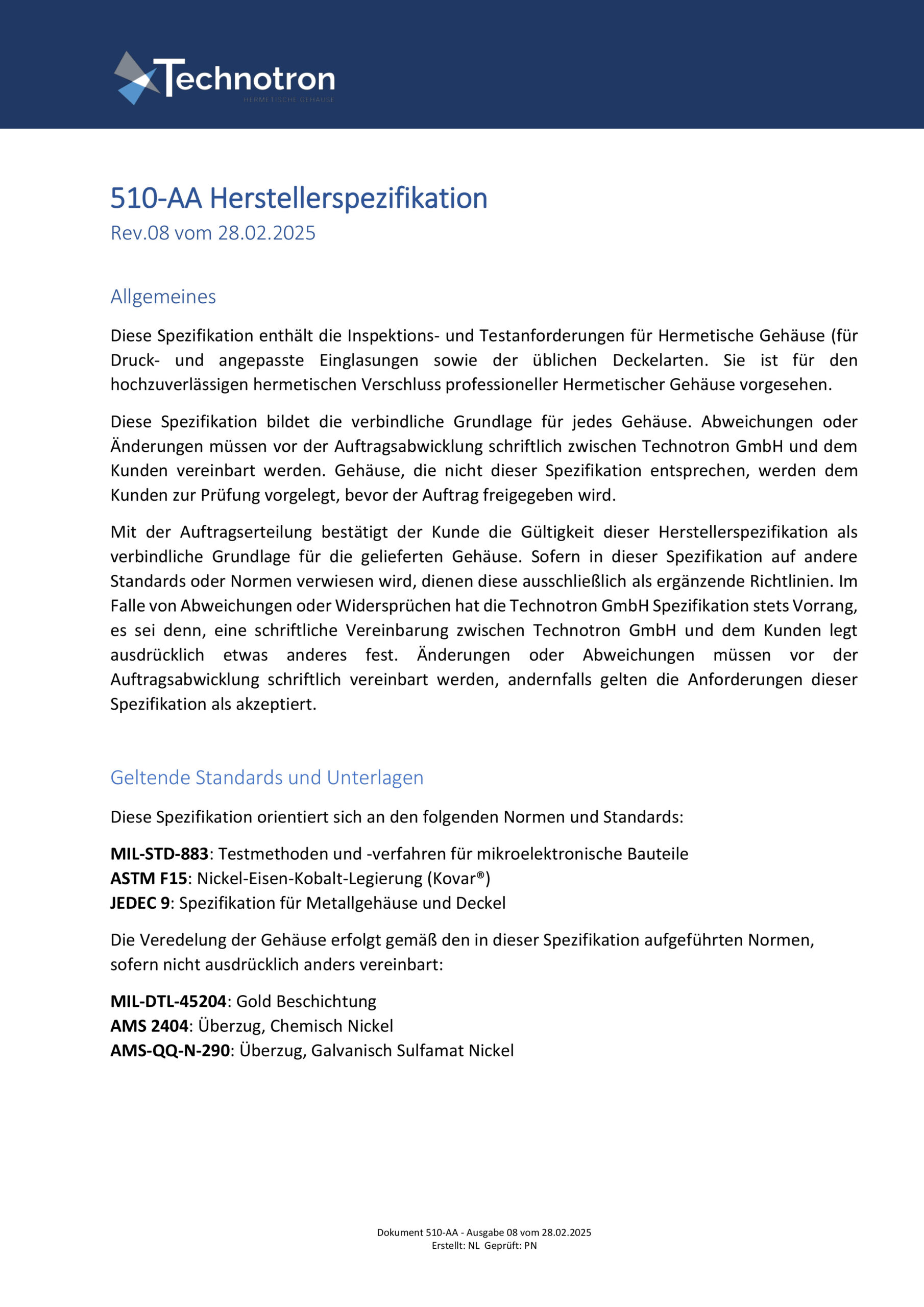 Herstellerspezifikation 510-AA