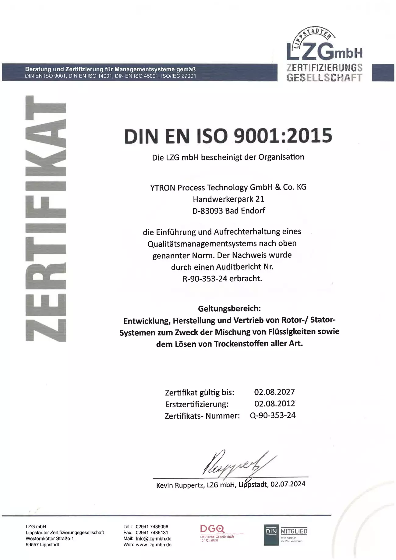 ISO 9001 Zertifikat