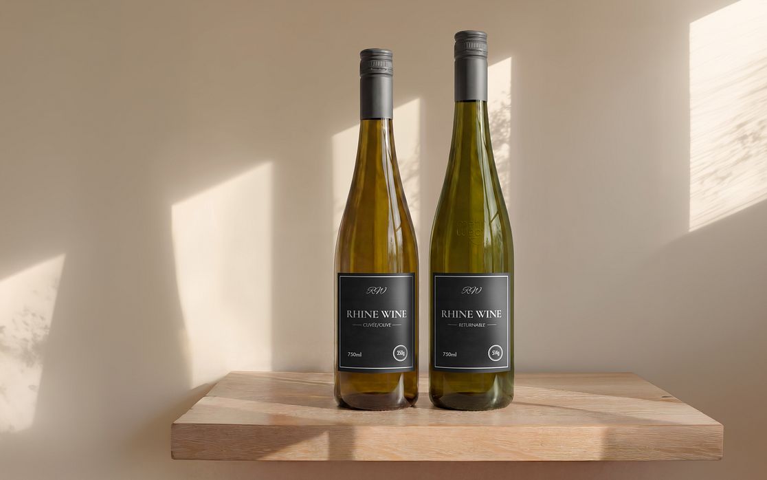 Rheinwein-Flaschen, Mehrweg und CuveeOlive