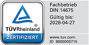 DIN 14675 Zertifikat (TÜV Rheinland, erneuert 2024)