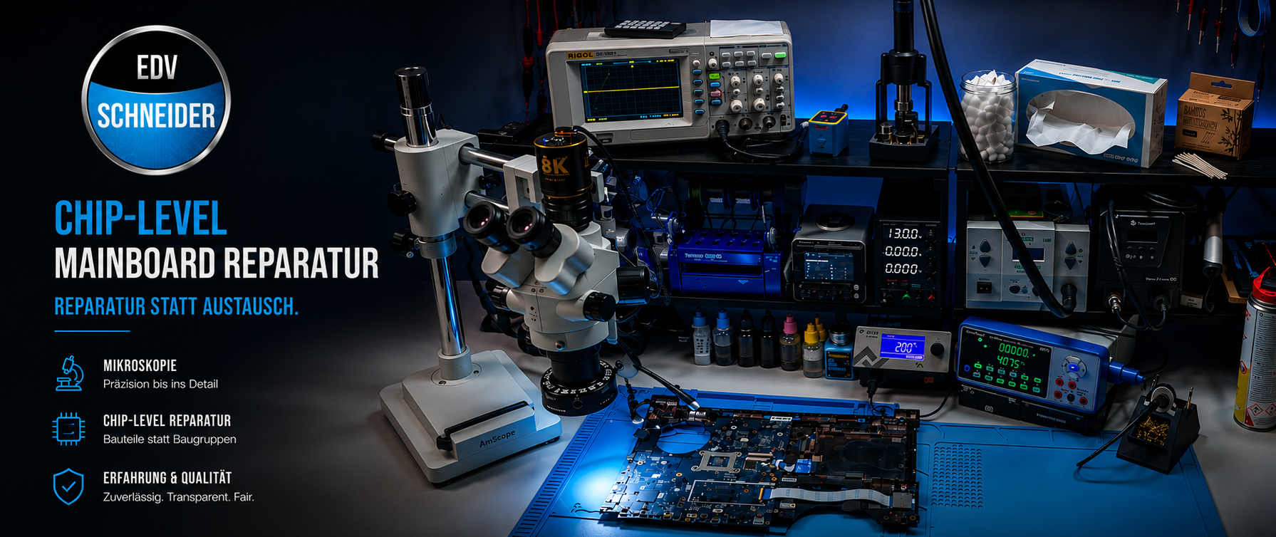 Mainboard-Reparatur am Mikroskop