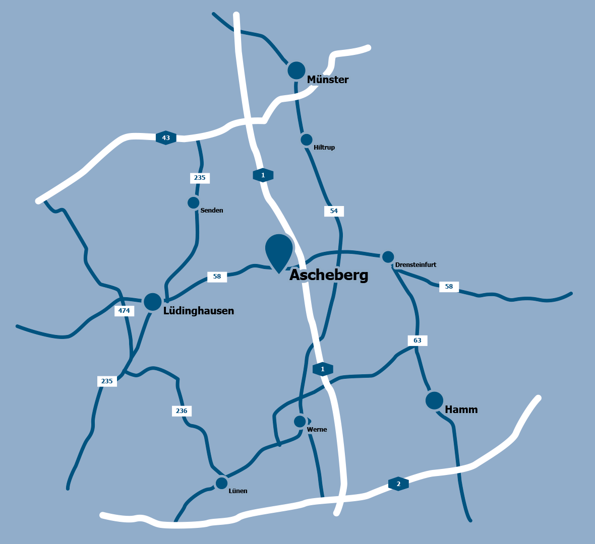 Anfahrtskarte Hauptsitz Ascheberg