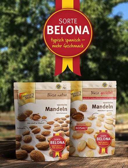 Mandeln der Sorte Belona vor Mandelbaum