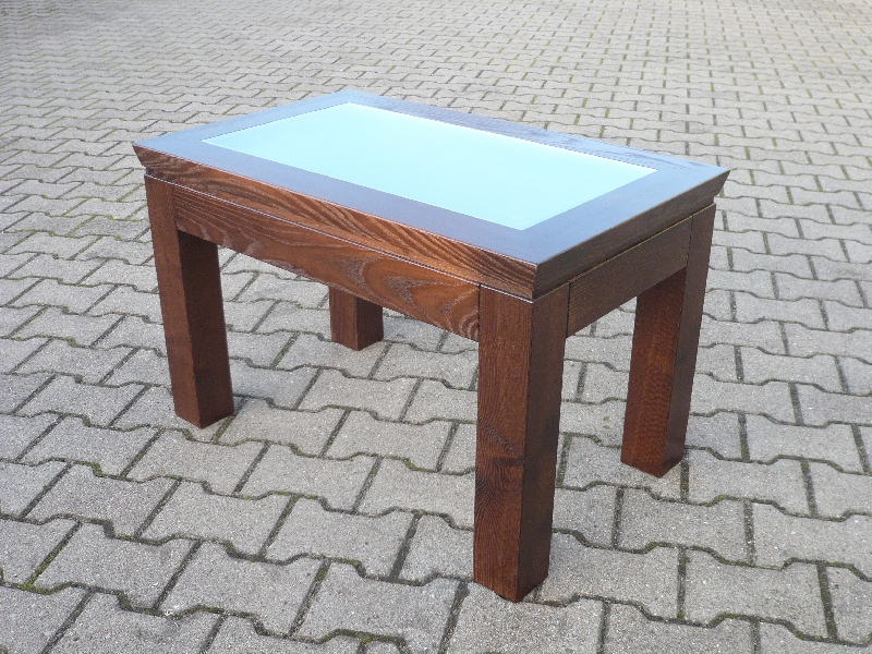 Couchtisch mit Glasplatte, Esche gebeizt