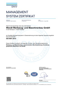 ISO 9001:2015 Zertifikat (deutsch)