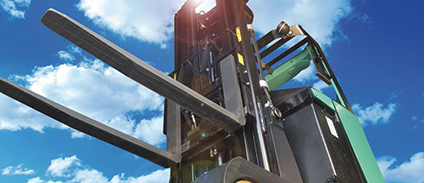 Forklift photographed from below