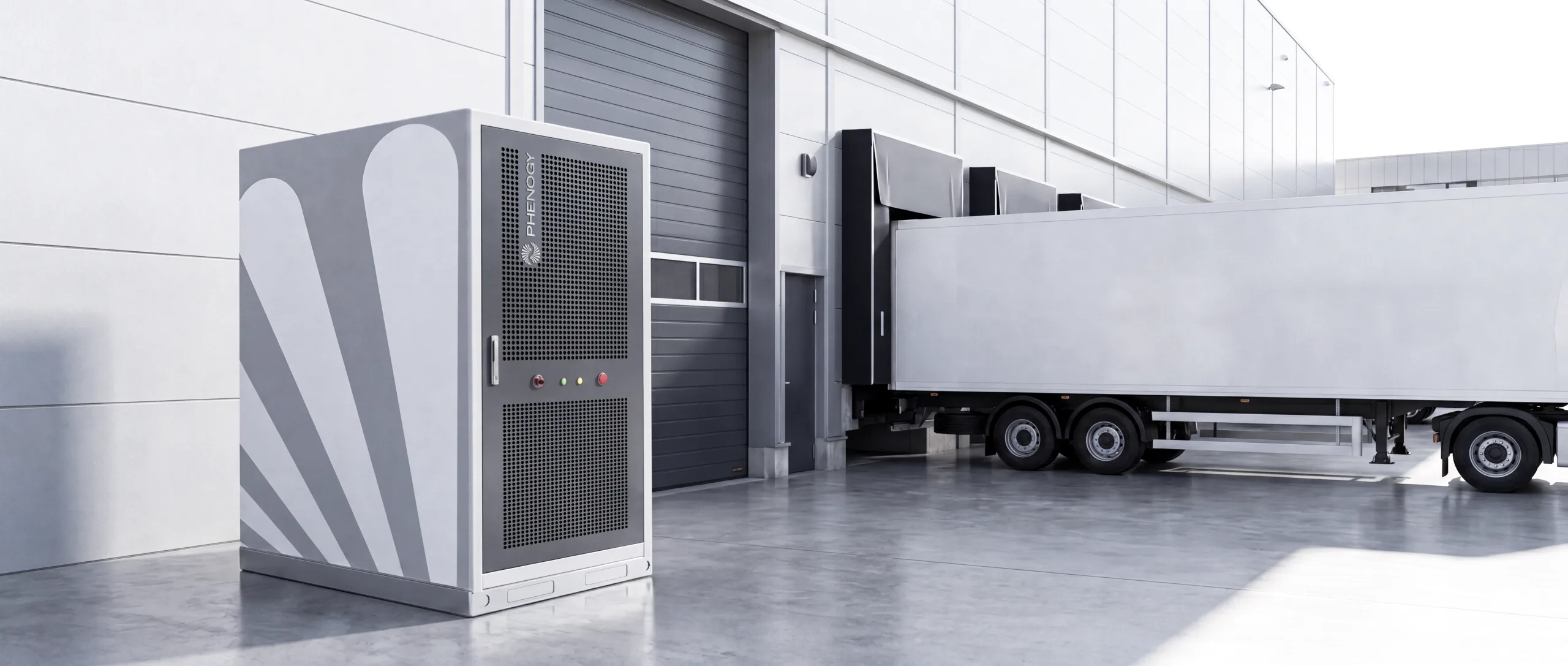 PHENOGY battery cabinet at a logistics loading dock