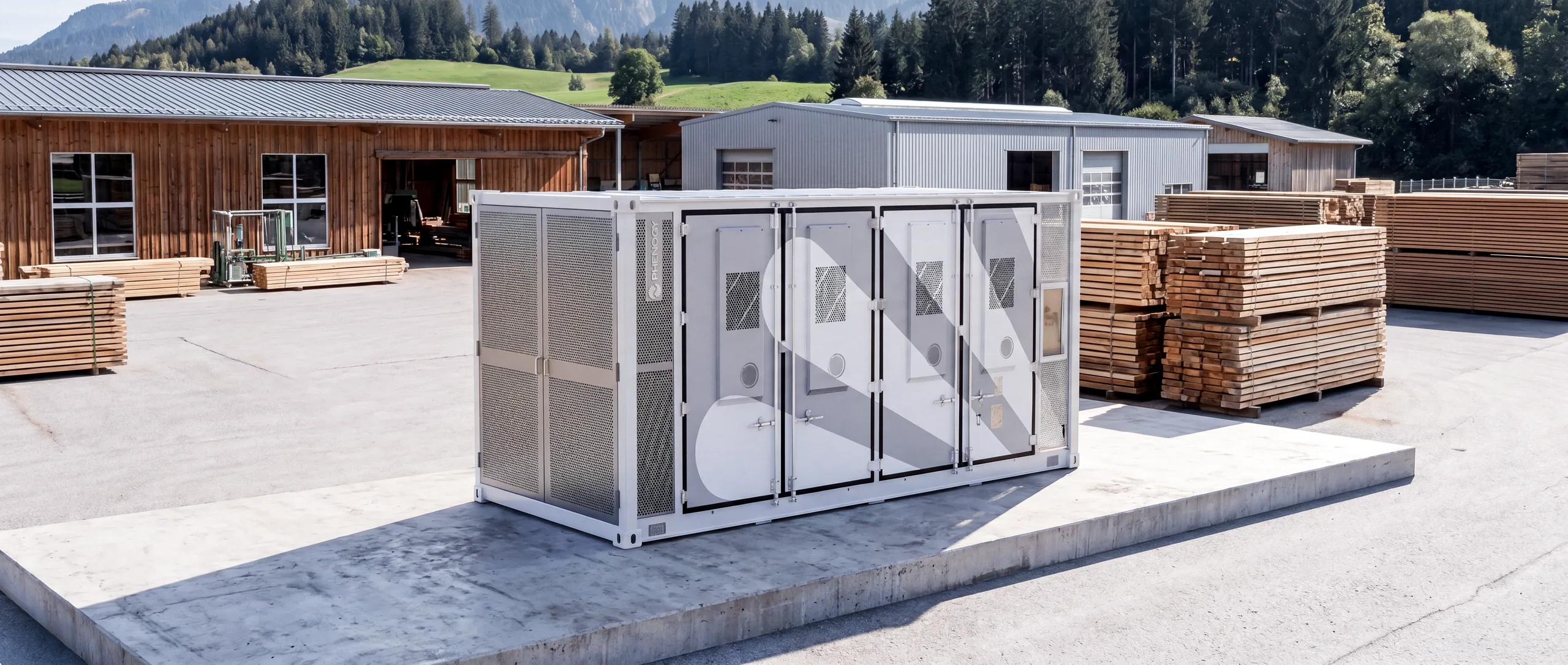 PHENOGY 1.0 container storage system on a timber storage yard