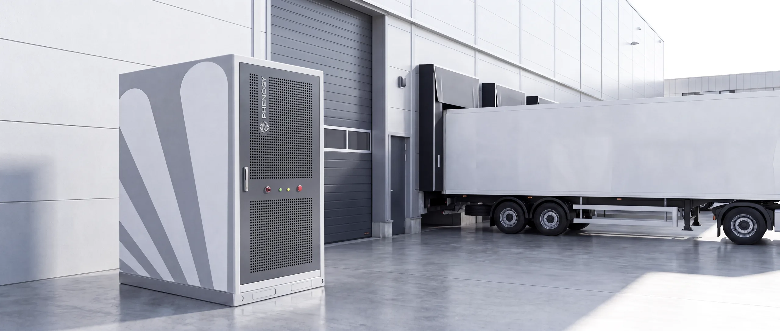 PHENOGY battery cabinet at a logistics loading dock