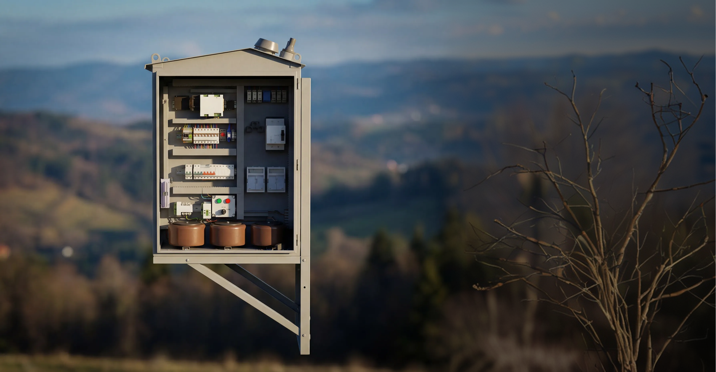 PY.FLUX control cabinet outdoors, doors open
