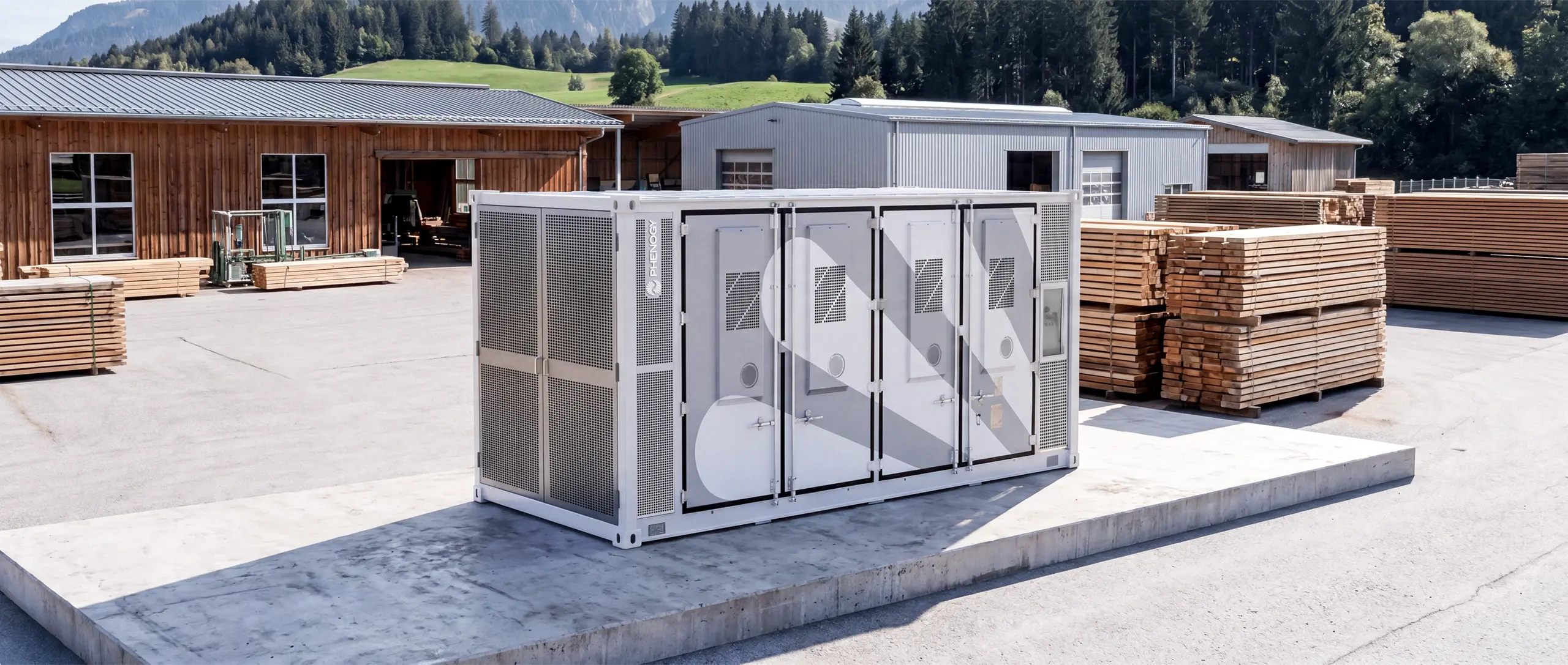 PHENOGY 1.0 container storage system on a sawmill site