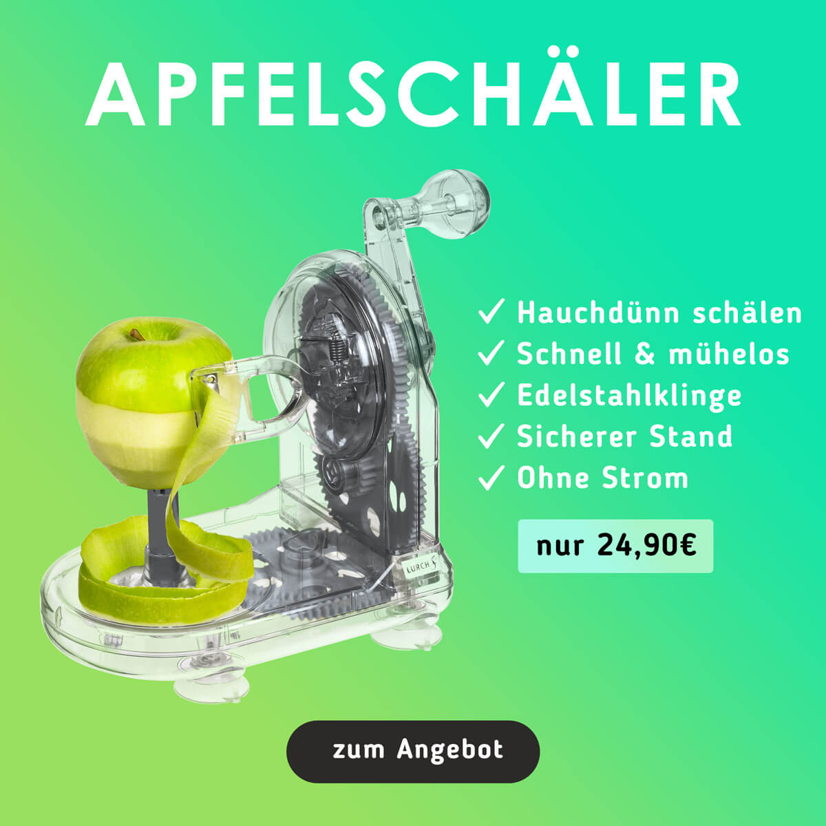 Apfelschäler mit Kurbel und Edelstahlklinge