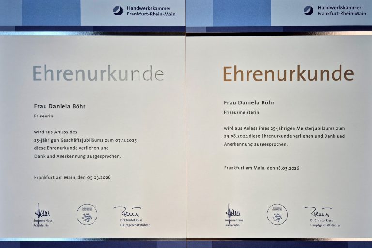 Ehrenurkunden der Handwerkskammer Frankfurt-Rhein-Main