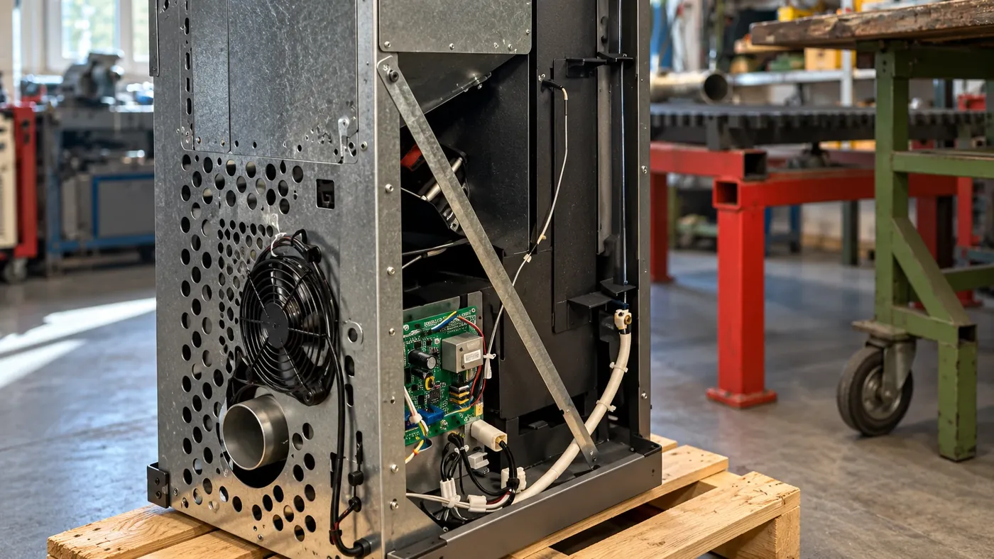 Pelletofen-Prototyp mit Steuerelektronik