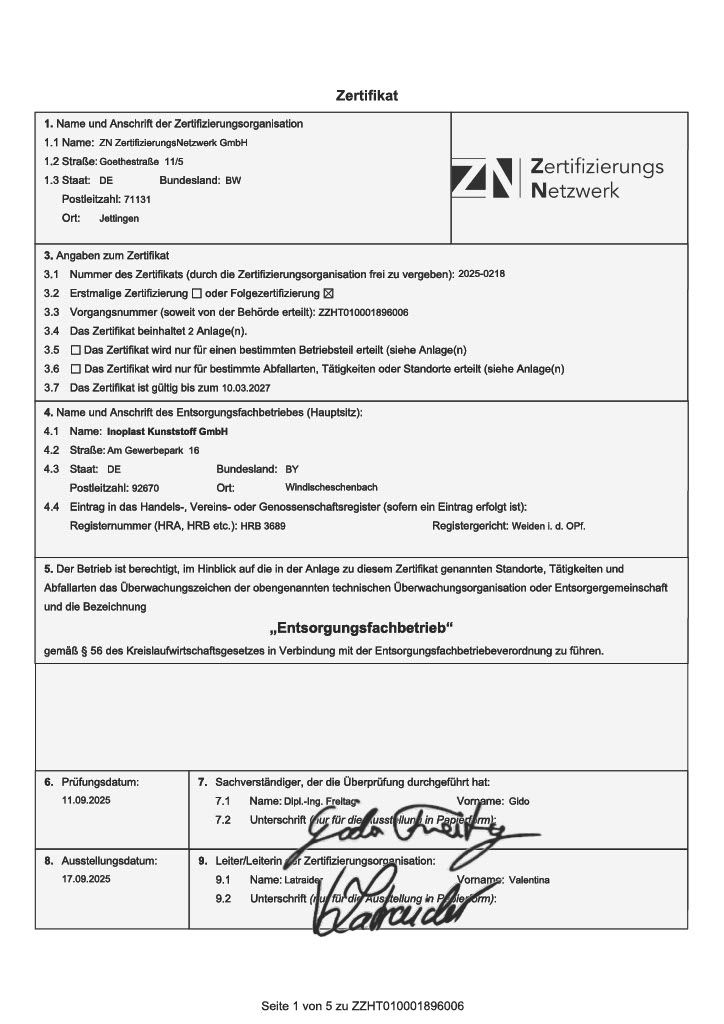 Zertifizierung zum Entsorgungsfachbetrieb