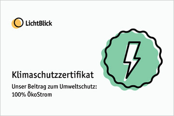 Klimaschutzzertifikat – 100 % Ökostrom seit 2022