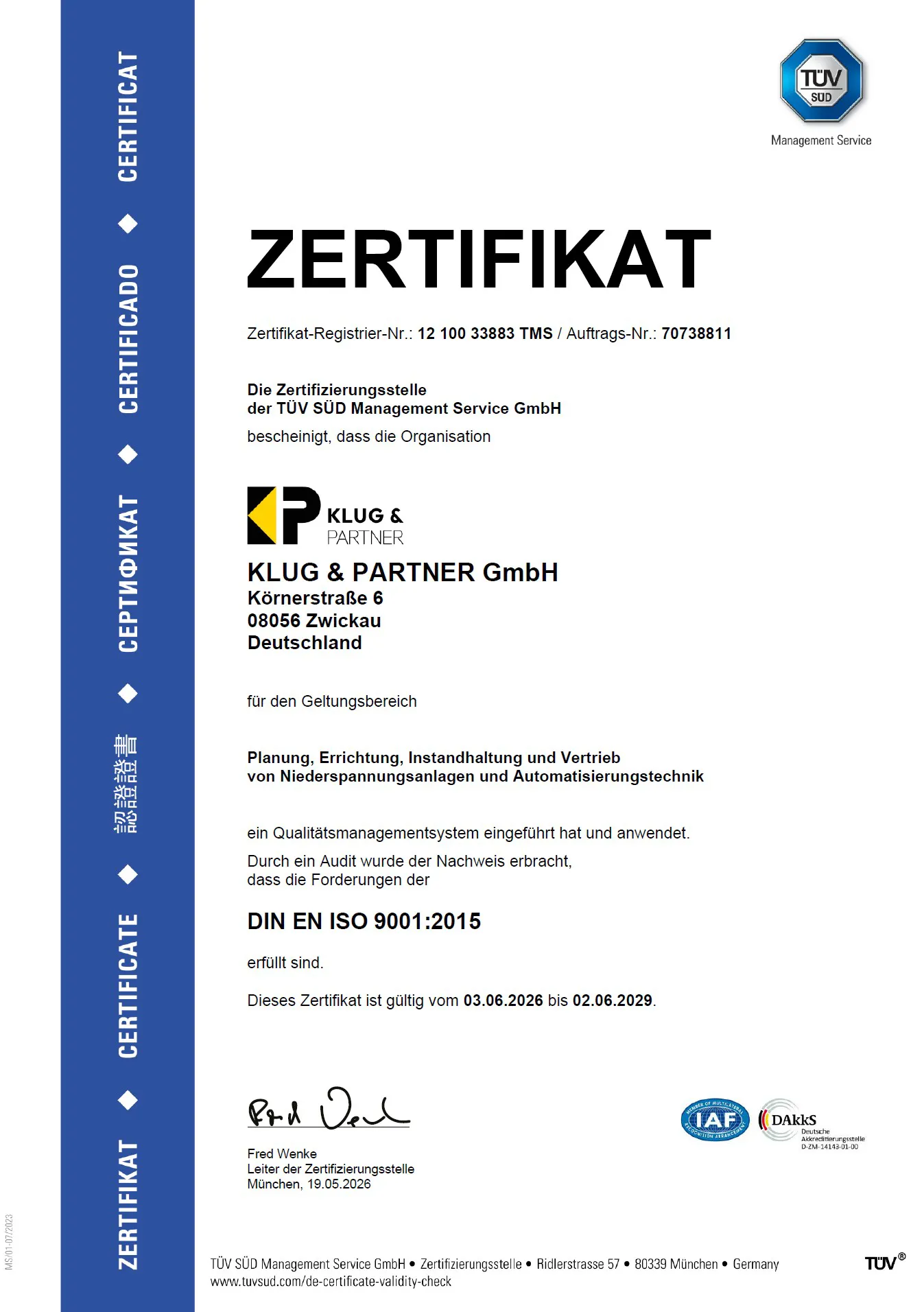 Zertifikat DIN EN ISO 9001
