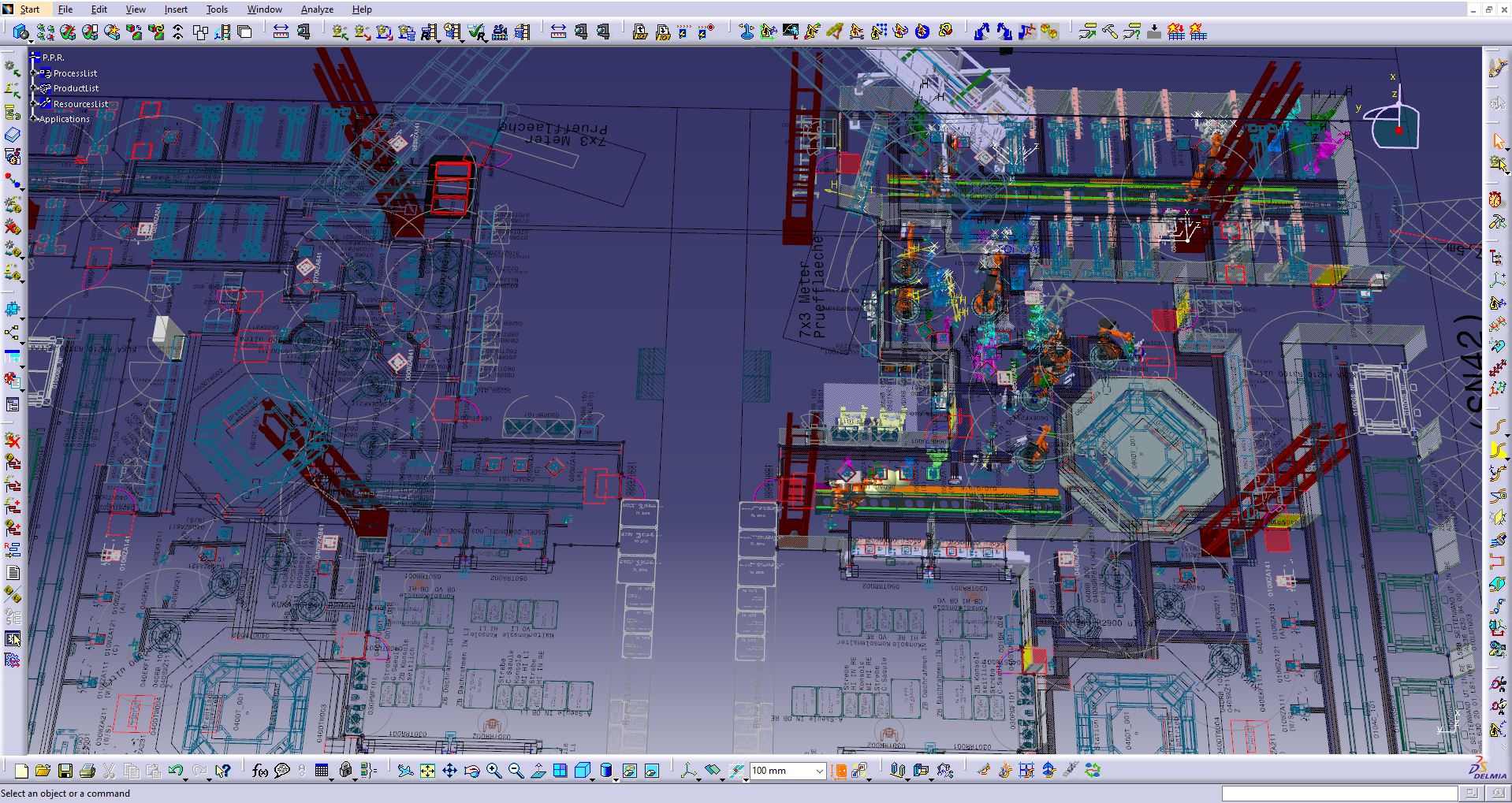 Layout einer Produktionslinie (Delmia V5 Robotics)