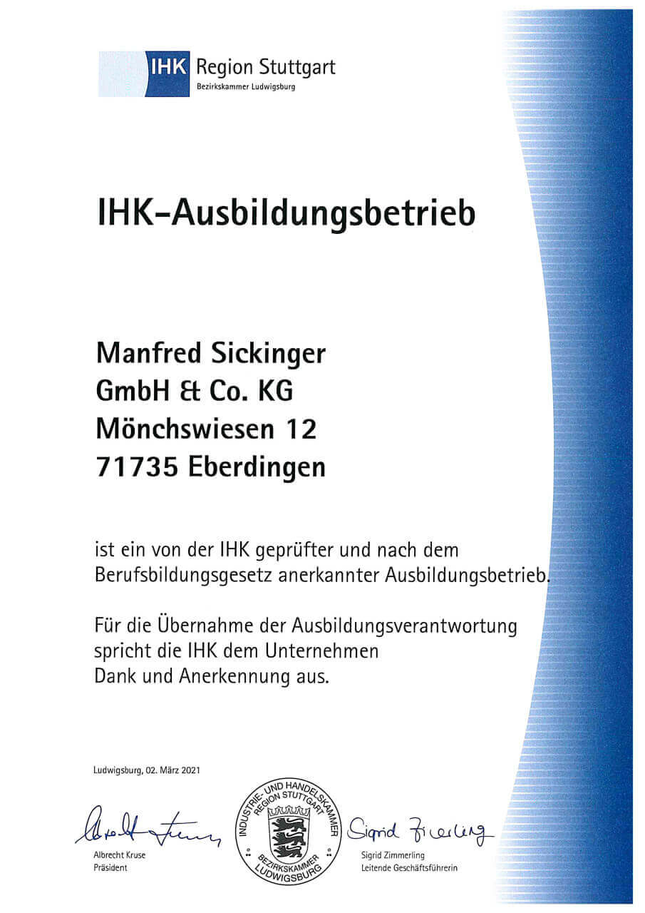 IHK-Zertifikat Ausbildungsbetrieb