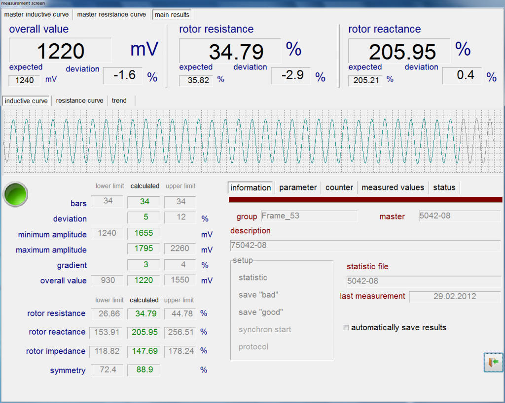 RQA-Win Software: Induktive Messkurve