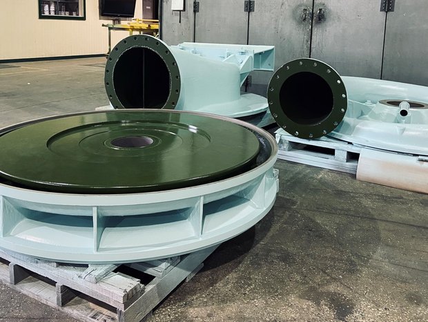 Impeller with coating and Si 14 E housing lining