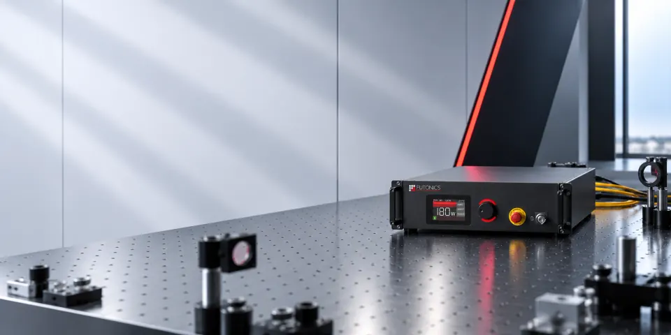 Futonics Lasersystem auf optischem Tisch