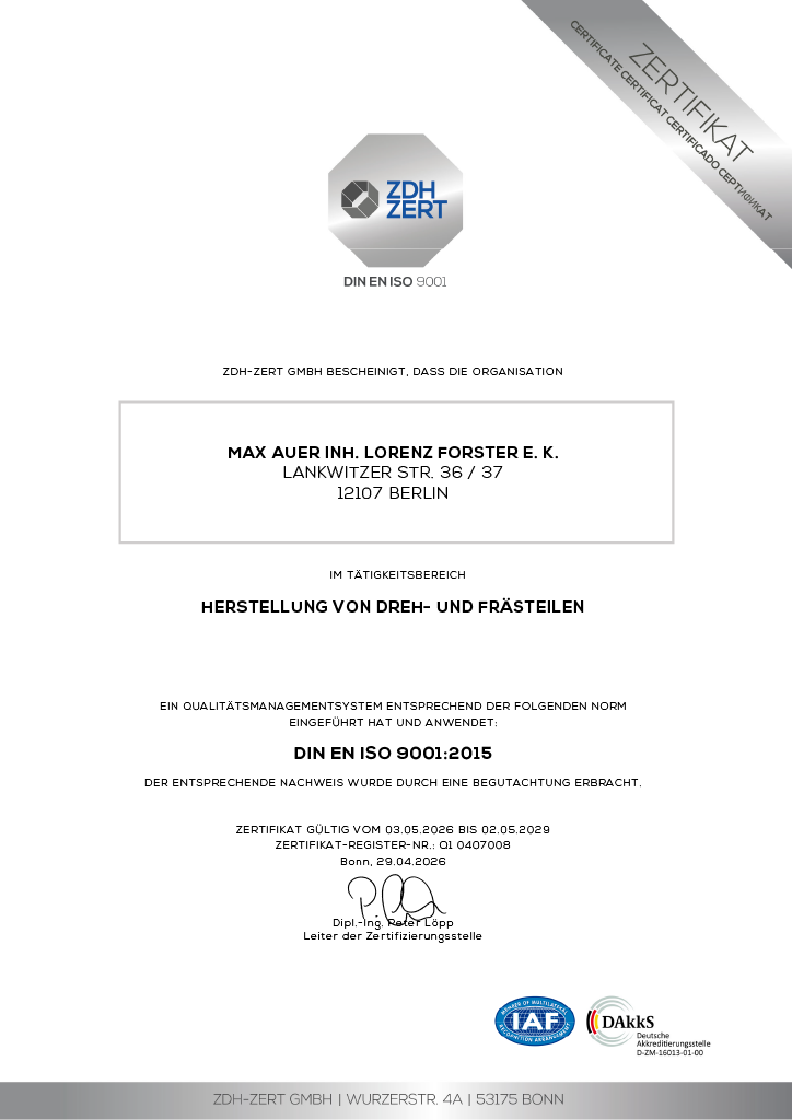 Logo Max Auer CNC-Automatendreherei · CNC-Dreherei · CNC-Fräserei