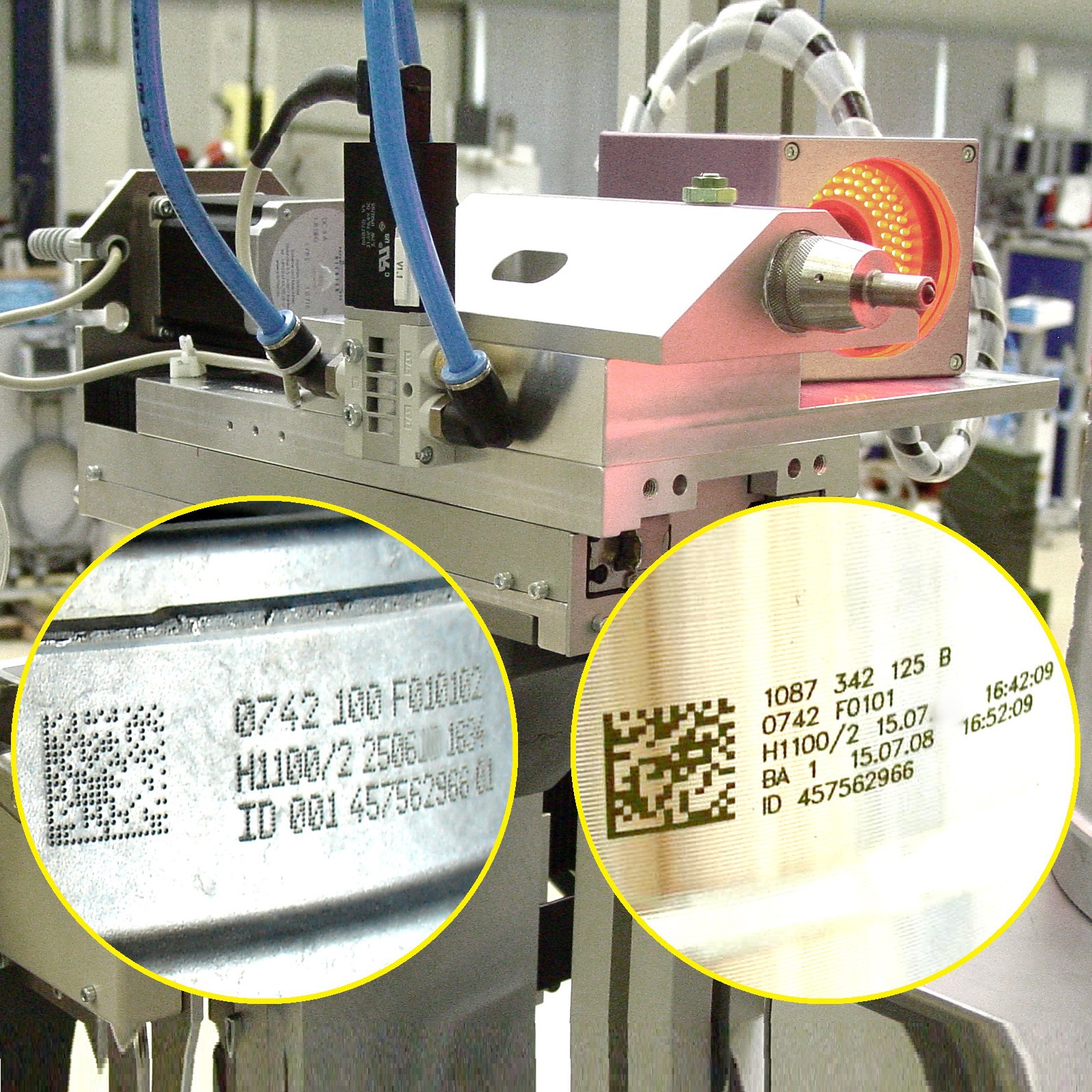 Product-accompanying DataMatrix code in industrial production