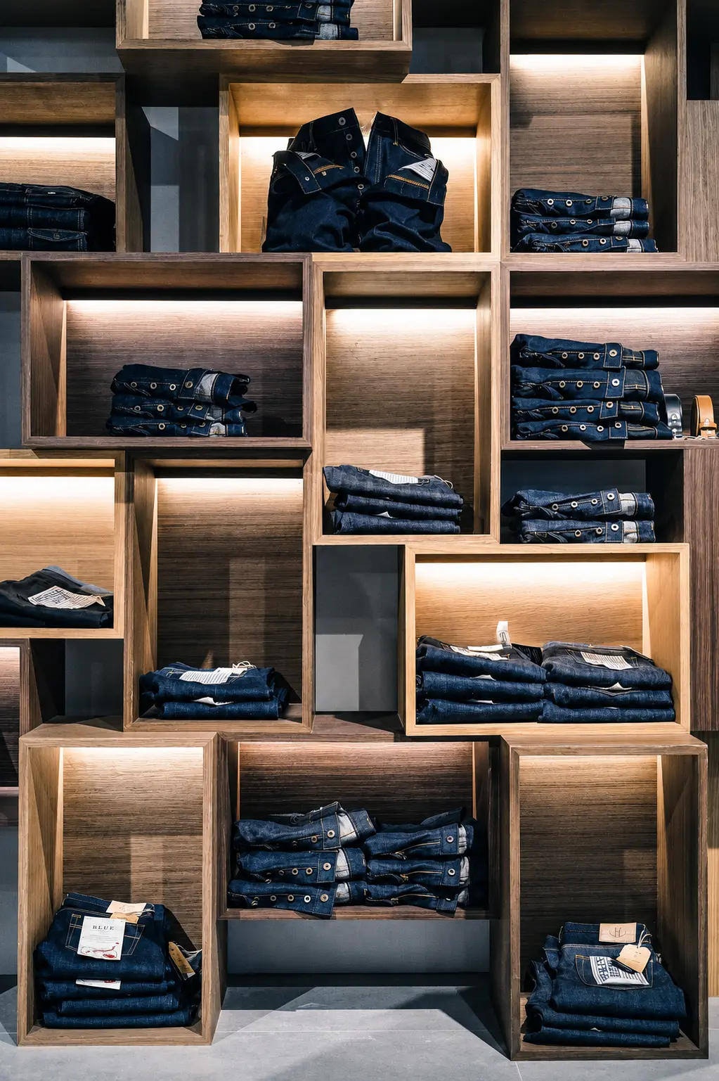 Emporio Armani Basel, beleuchtete Warenwand