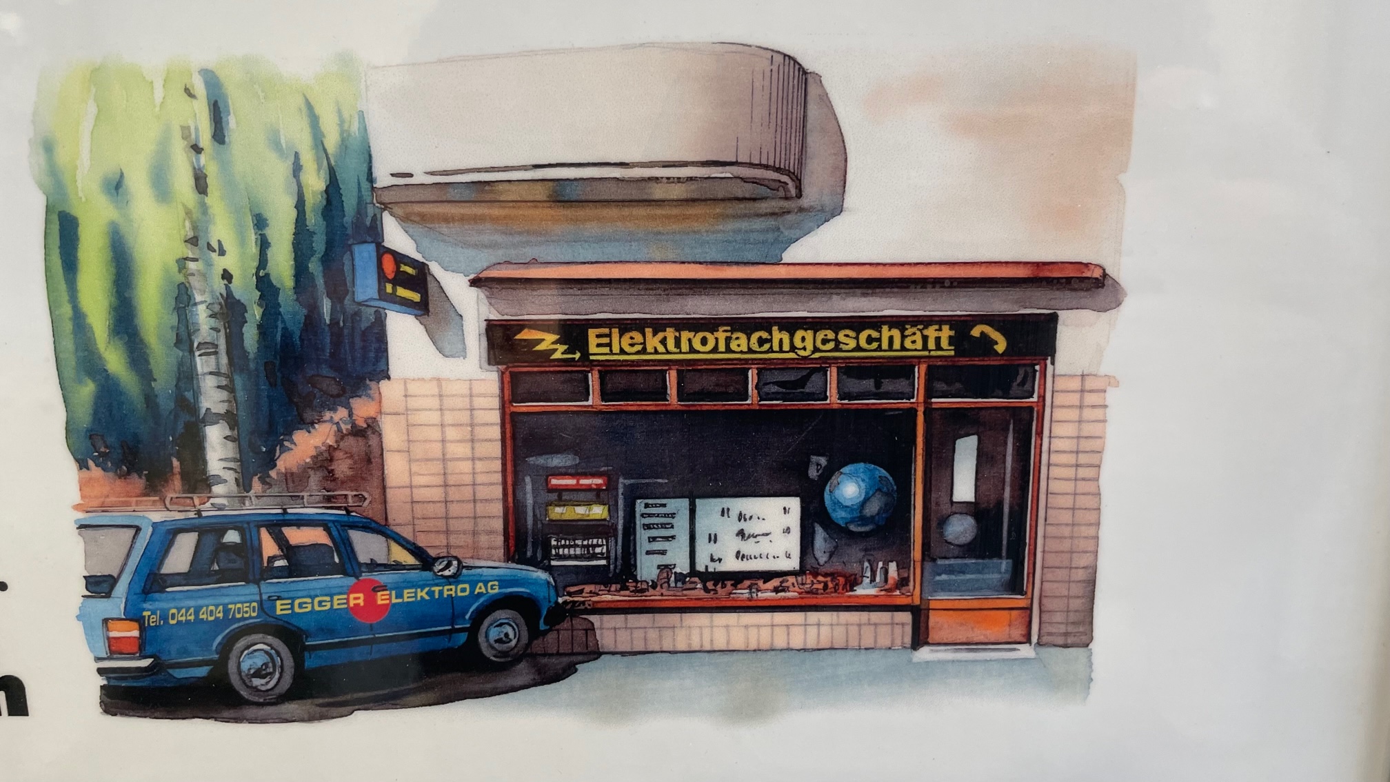 Historische Illustration des Elektrofachgeschäfts