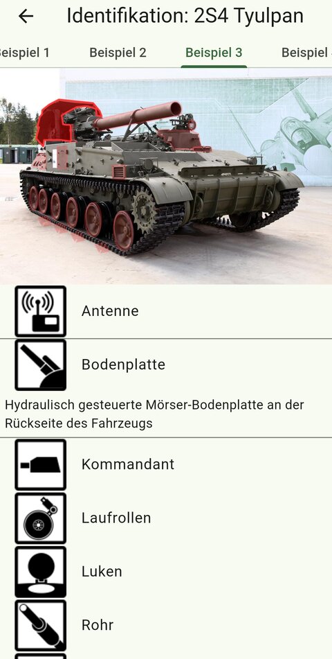 Milsit recognition view with highlighted identification features