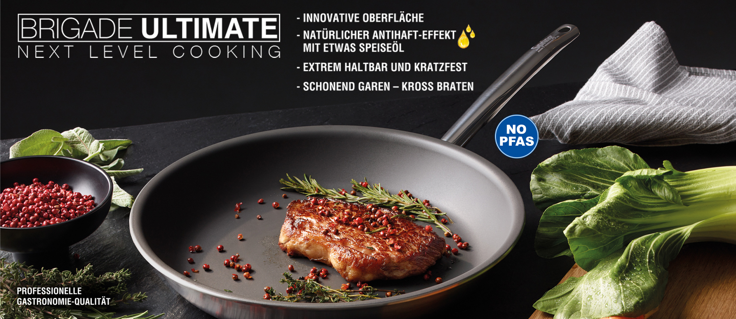 Kochgeschirr und Pfannen (Edelstahl, Gusseisen, Aluminium-Guss)