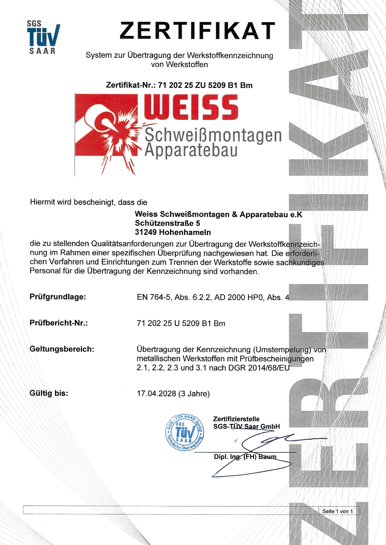 Umstempelberechtigung Werkstoffkennzeichnung