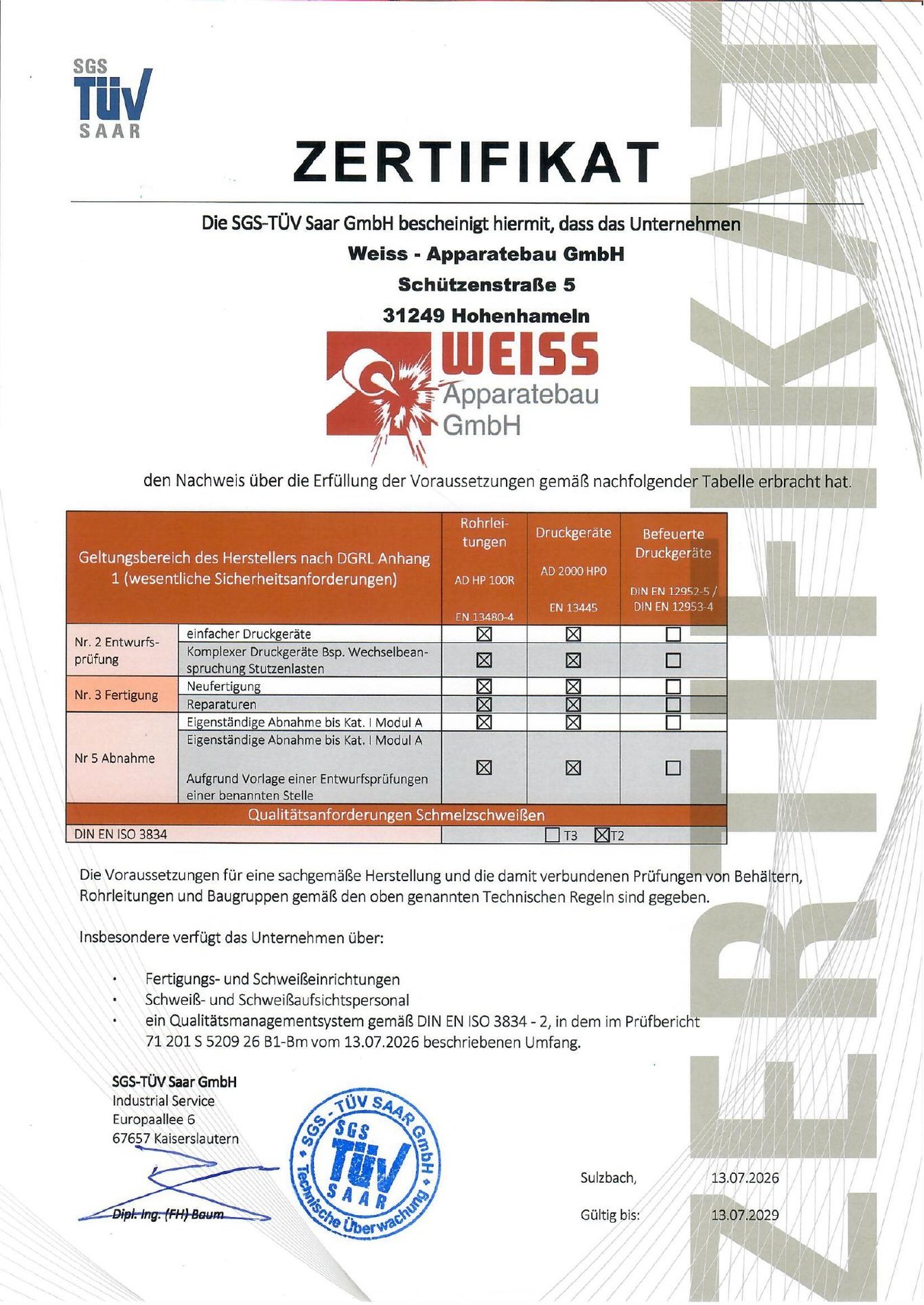 Zertifikate AD 2000 HP0 & ISO 3834-2