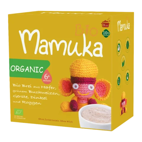 Bio-Babybrei aus Hafer, grünem Buchweizen, Gerste, Dinkel-Weizen und Roggen