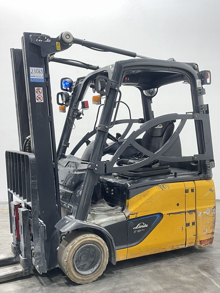 Linde E18-02-386-Li-Ion electric 3-wheel forklift, 1,800 kg