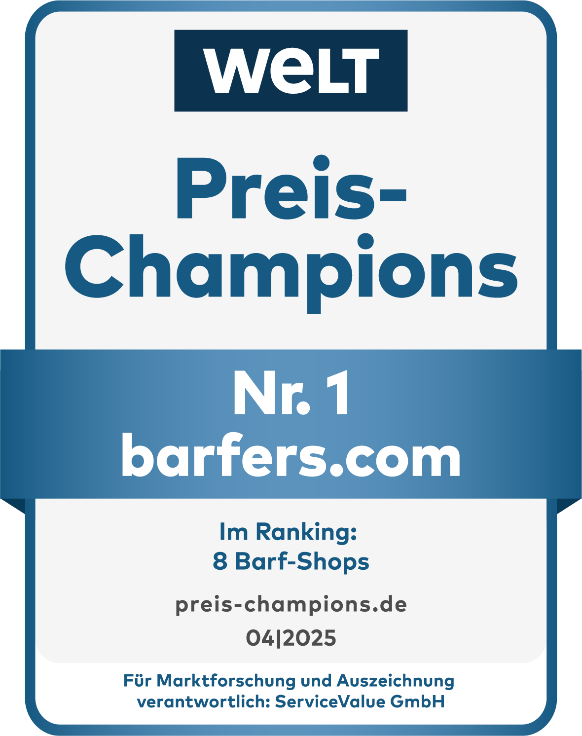 ServiceValue Preis-Champion unter 8 Barf-Shops, April 2025