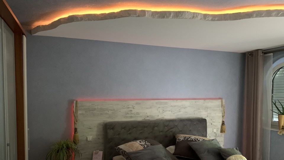 Flüssigtapete im Schlafzimmer