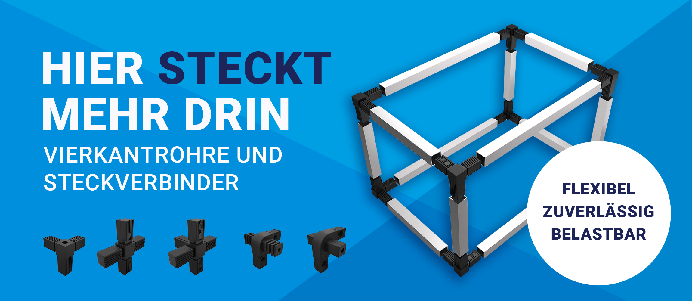 Alu-Stecksystem mit Steckverbinder und Vierkantrohr