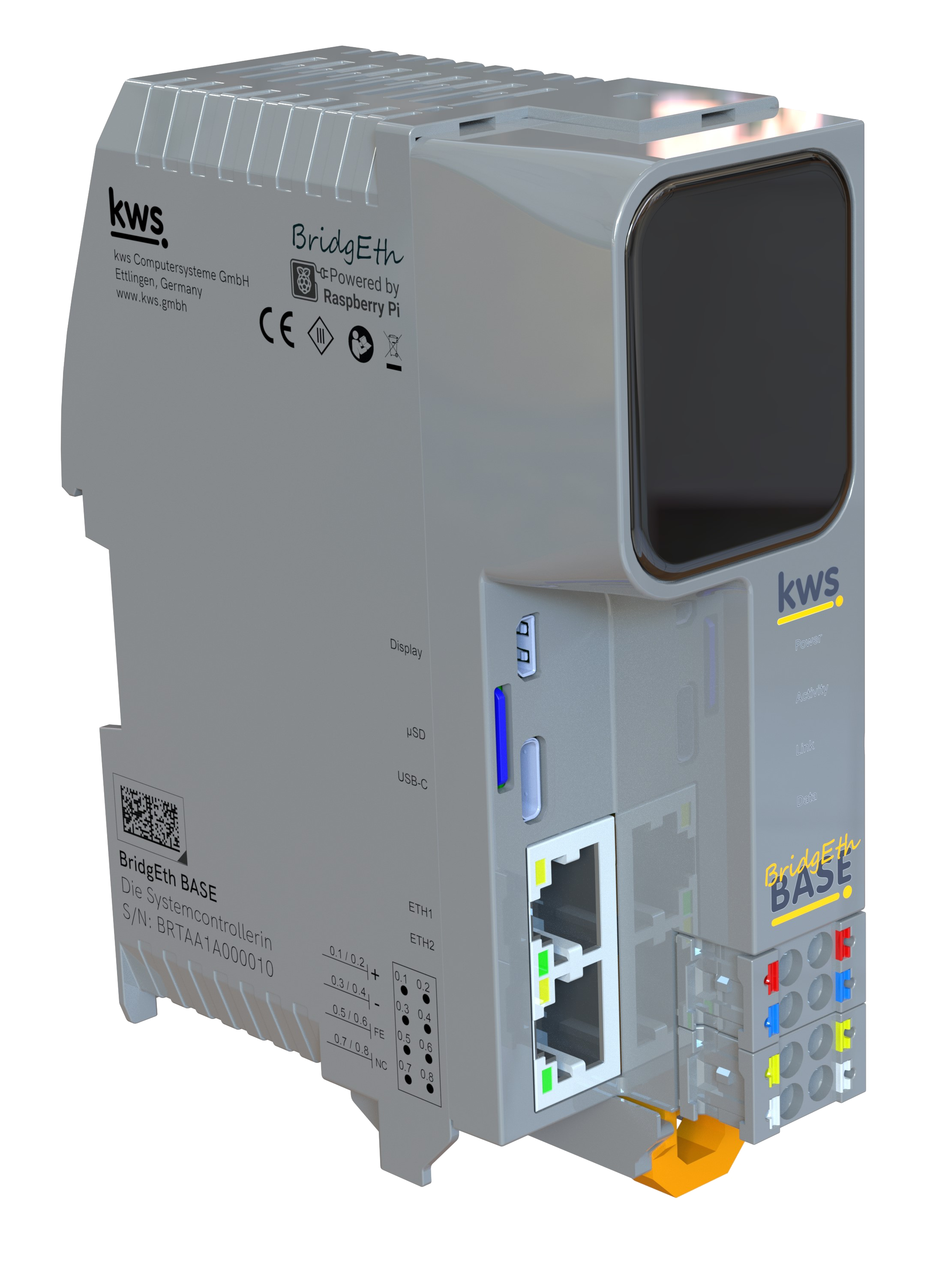 BridgEth BASE – Grundmodul mit OLED-Display, 2x Ethernet, Monitor und USB-C