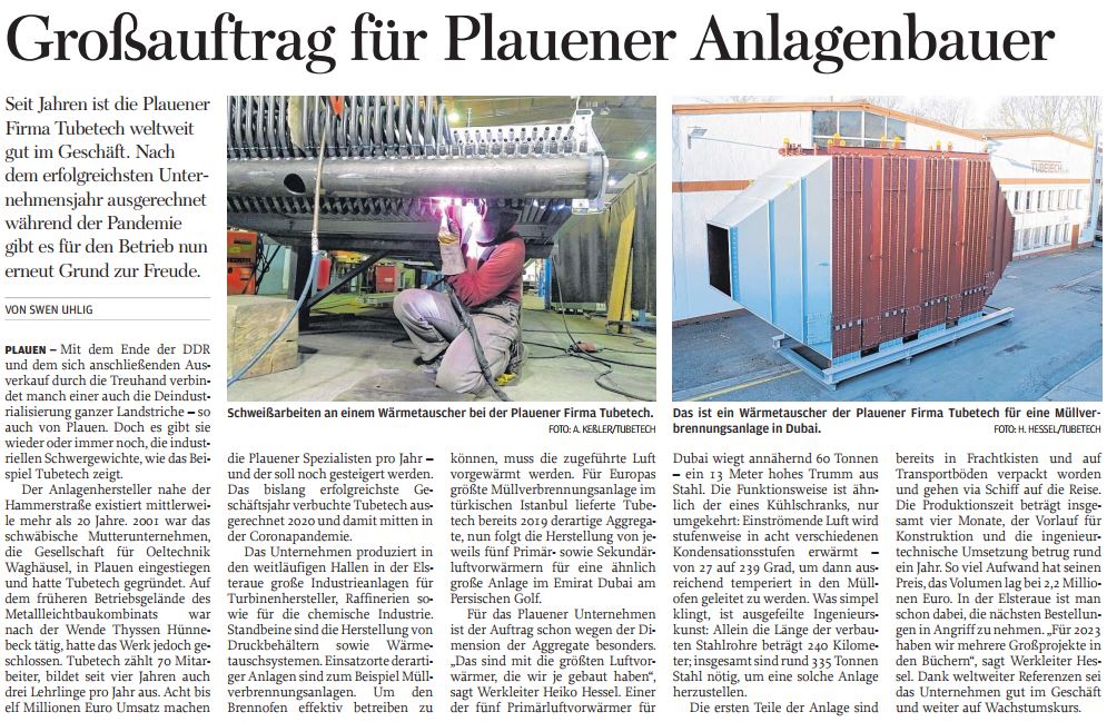 Pressebericht: Großauftrag für Plauener Anlagenbauer