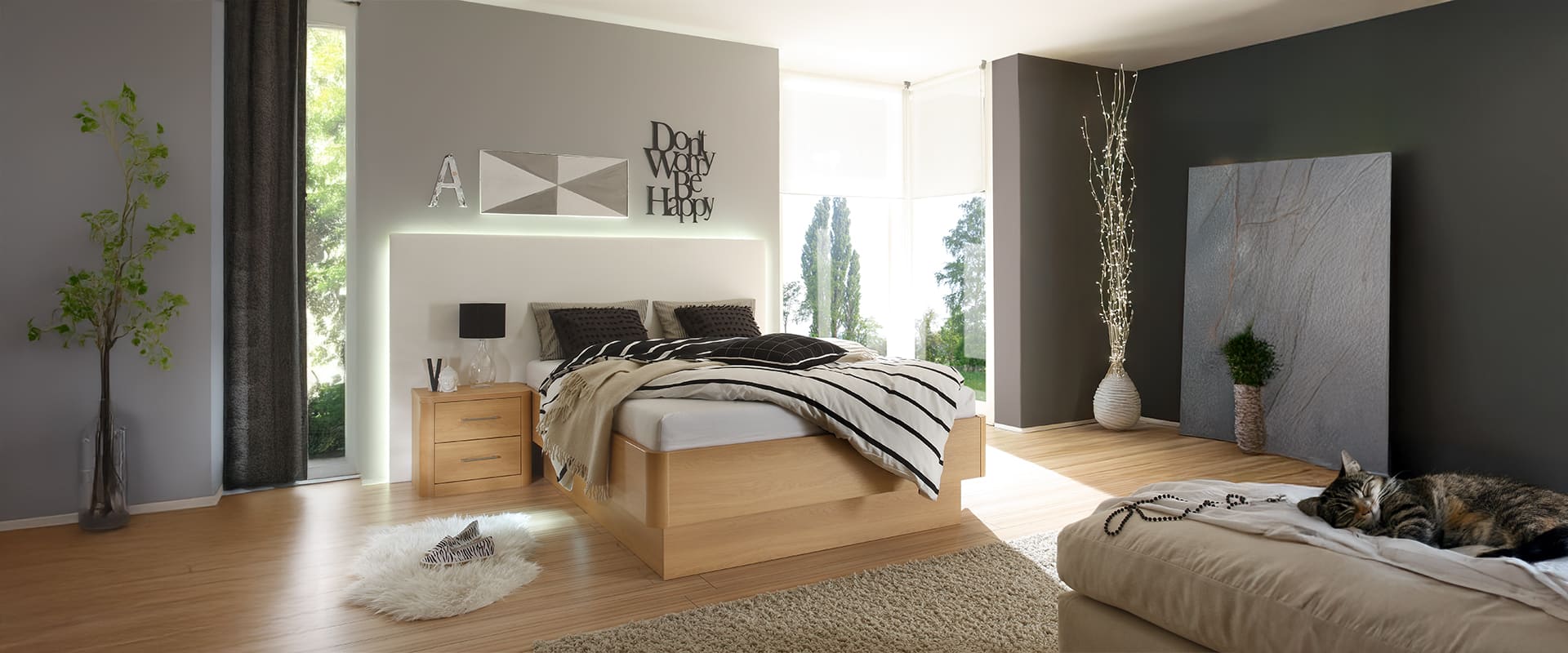 Bett Comfort 4 mit gerundeten Ecken und passender Nachtkonsole