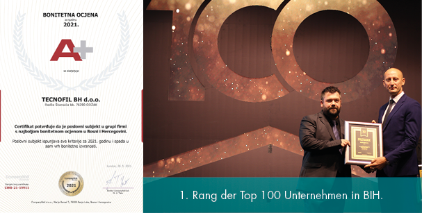 Auszeichnung Top 100 Unternehmen BiH (Tecnofil BH Odzak)