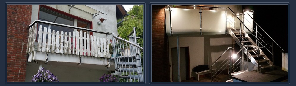 Balkon mit Wendeltreppe, Vorher-Nachher-Vergleich