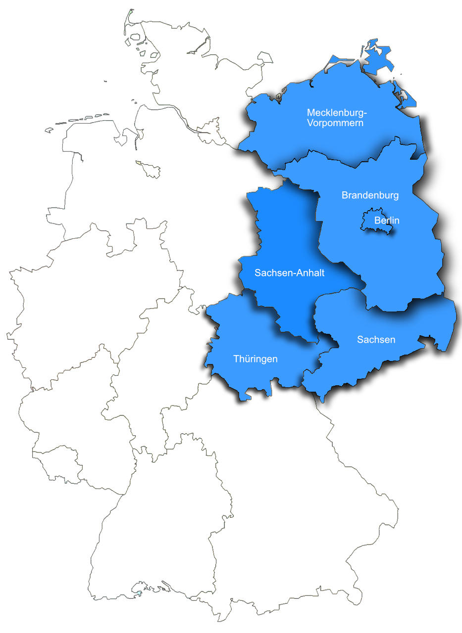 Vertretungsgebiete in den neuen Bundesländern