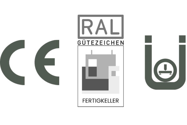 CE-Kennzeichnung, RAL Gütezeichen Fertigkeller und Ü-Zeichen