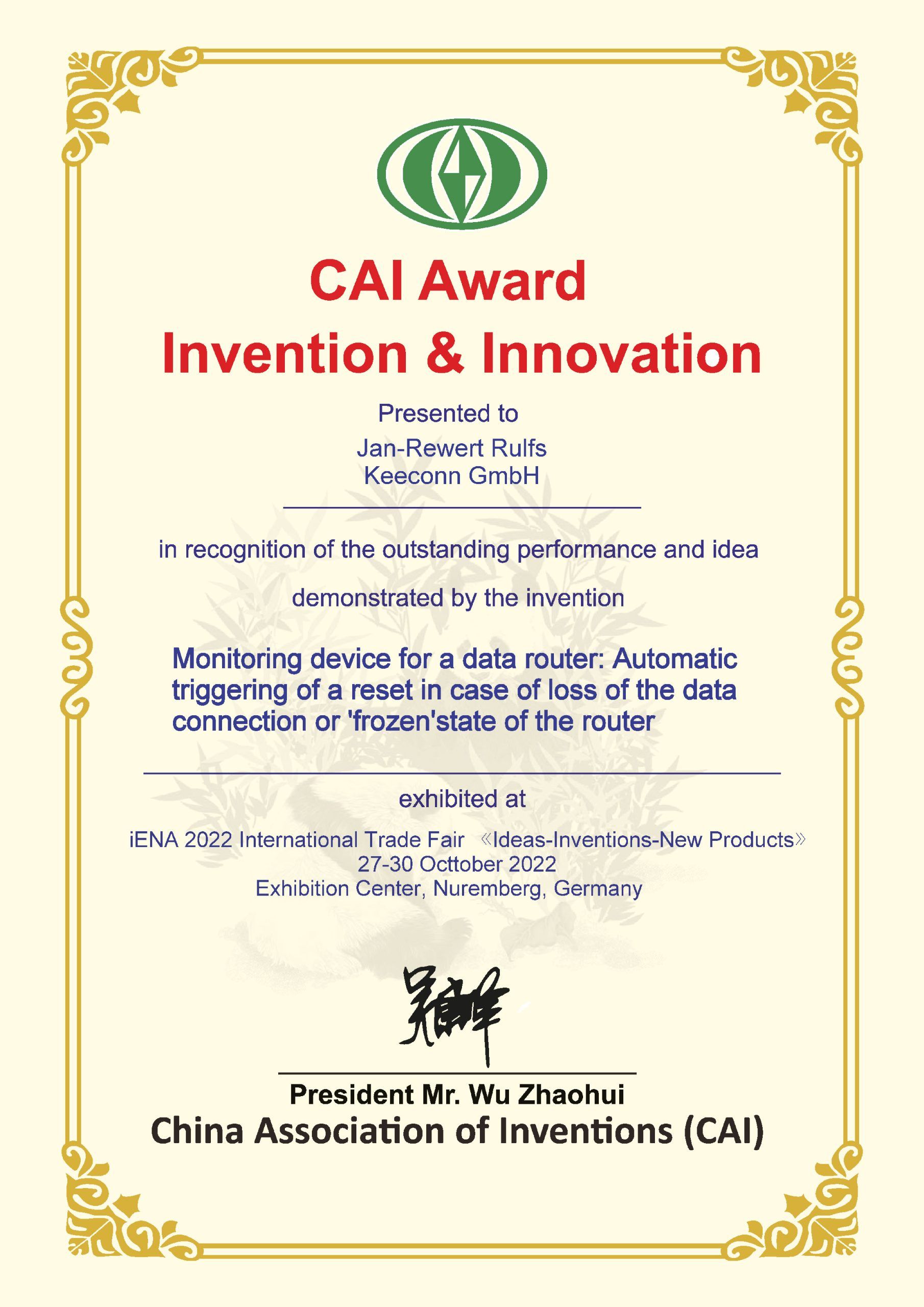 CAI Award of Invention & Innovation 2022