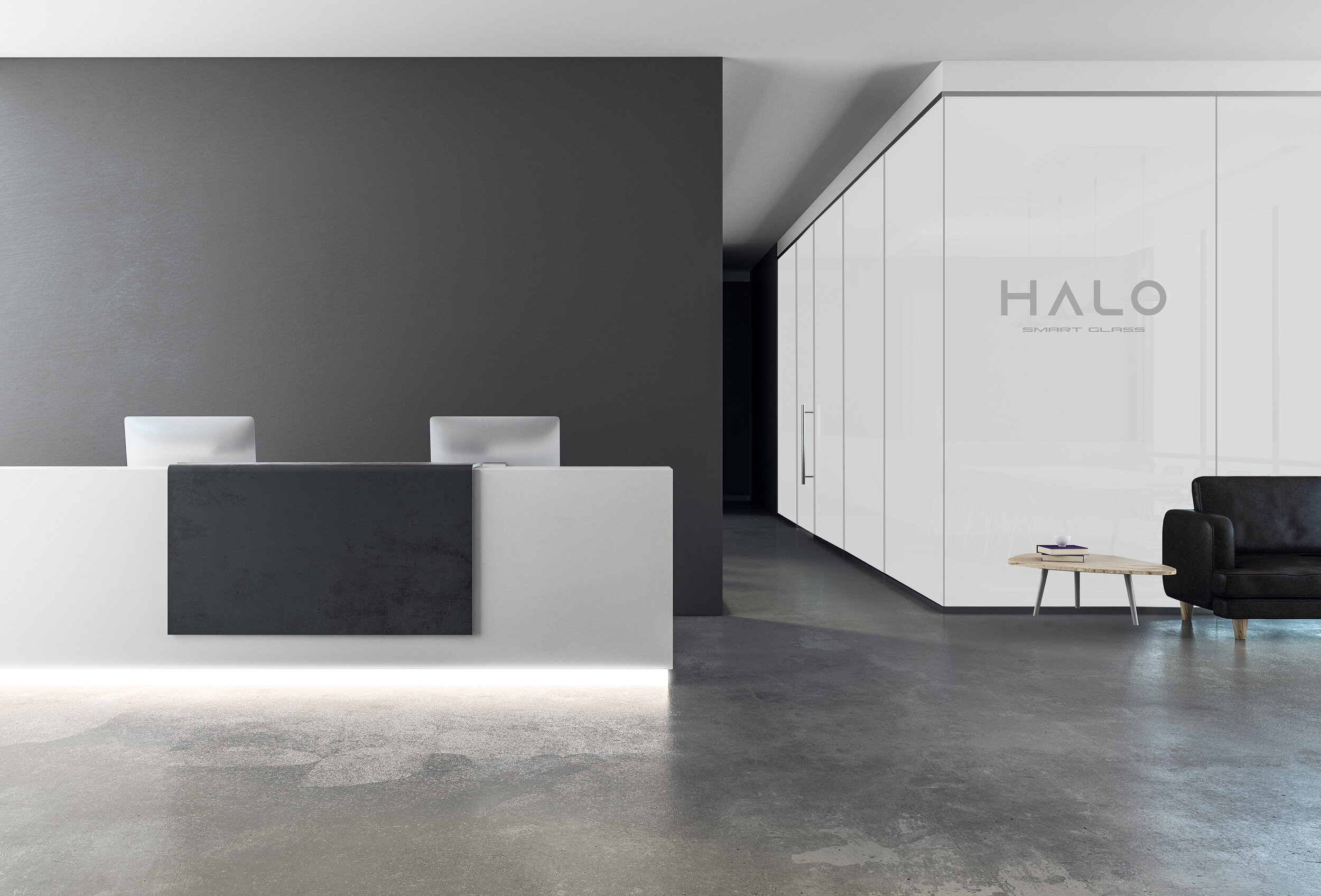 Smart Glass partition with reception counter